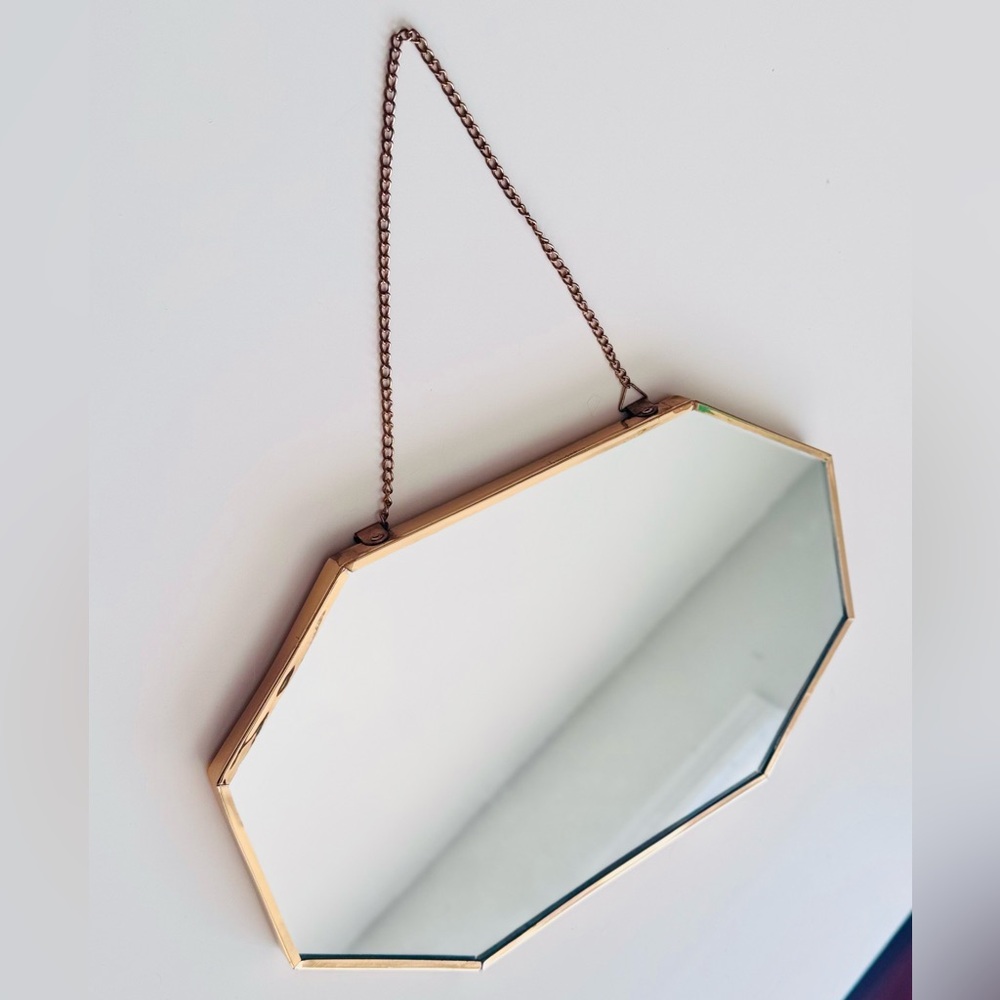 12” Vintage Gold Octagonal Wall Mirror Contemporary Minimalist